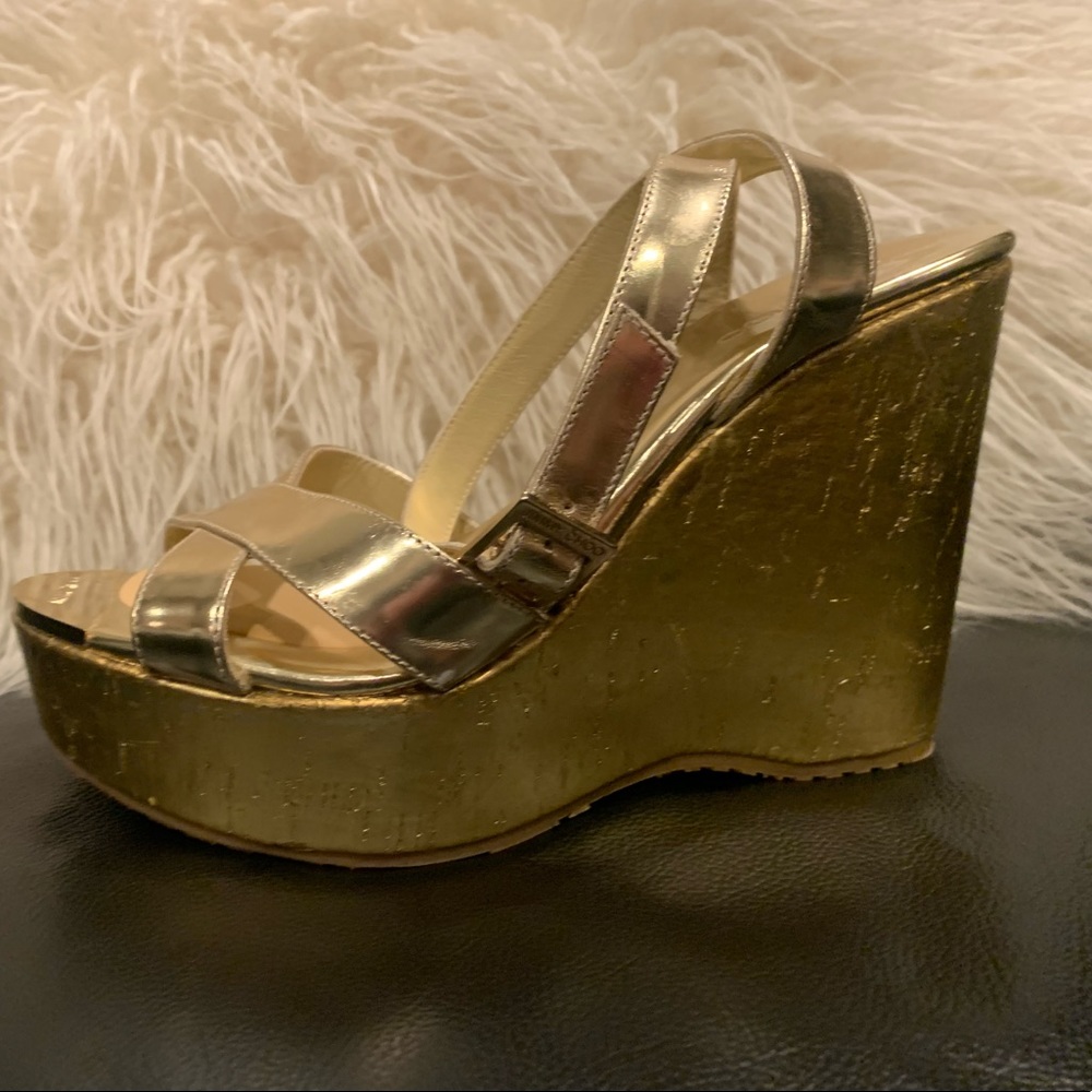Jimmy choo gold wedges